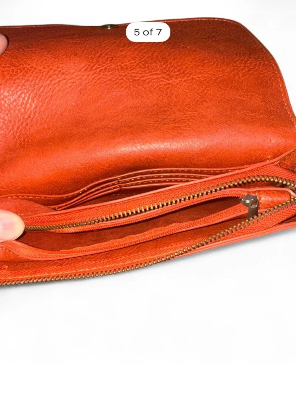Joy Susan Orange Leather Wristlet Clutch